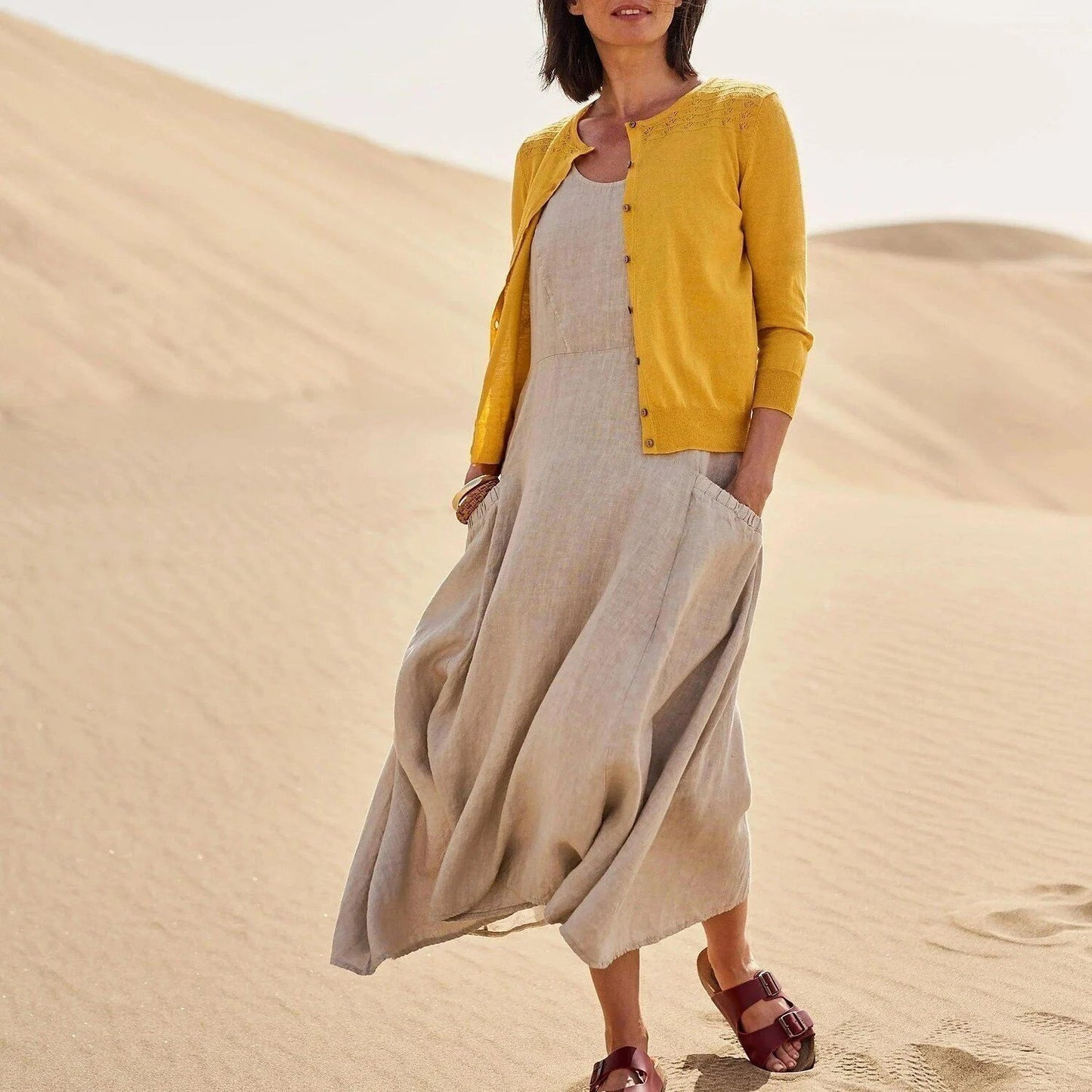 🔥🔥🔥Spring Hot Sale 49% OFF💝Women's Sleeveless Cotton And Linen Dress With Pockets