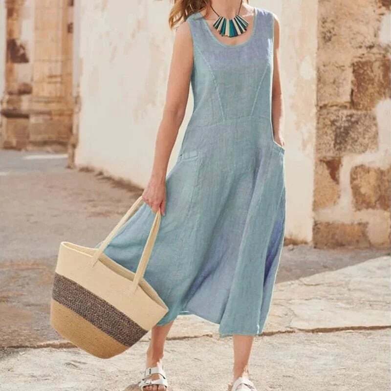 🔥🔥🔥Spring Hot Sale 49% OFF💝Women's Sleeveless Cotton And Linen Dress With Pockets
