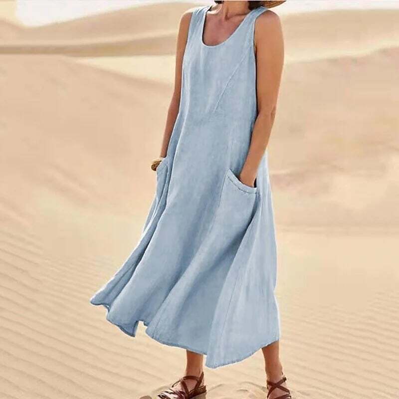 🔥🔥🔥Spring Hot Sale 49% OFF💝Women's Sleeveless Cotton And Linen Dress With Pockets