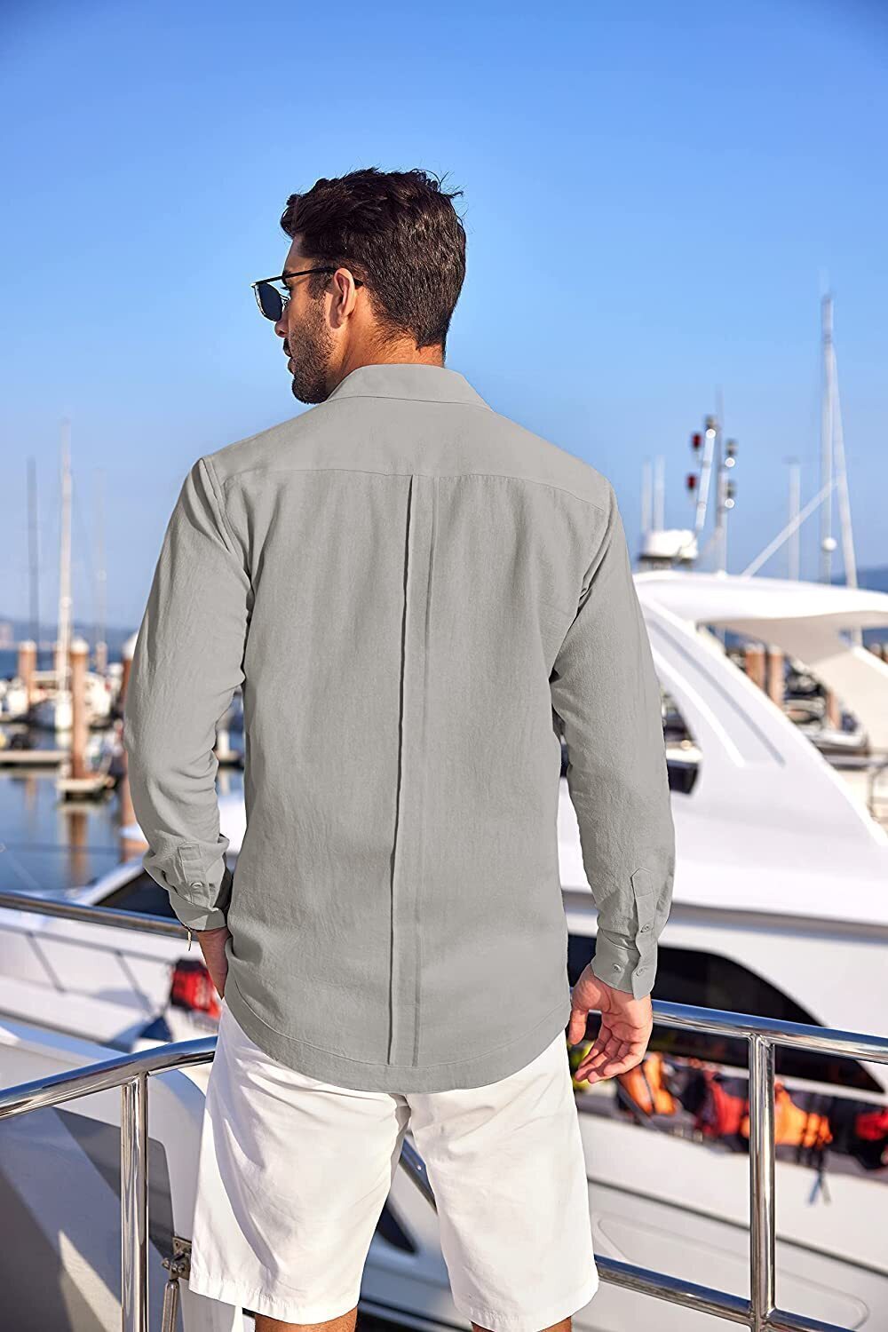 7-Pack Men's Cuban Shirts Long Sleeve Casual Button Down Shirt Cotton Beach Tops💖Buy two packs for free shipping💖