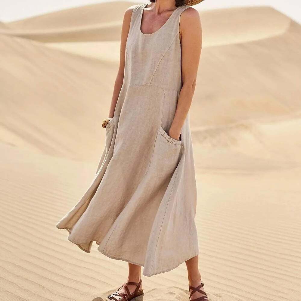 🔥🔥🔥Spring Hot Sale 49% OFF💝Women's Sleeveless Cotton And Linen Dress With Pockets