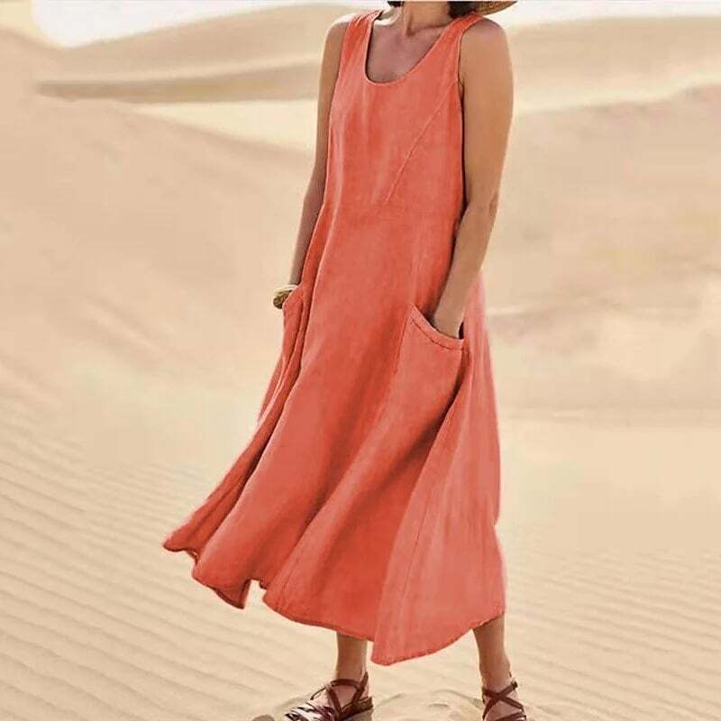 🔥🔥🔥Spring Hot Sale 49% OFF💝Women's Sleeveless Cotton And Linen Dress With Pockets