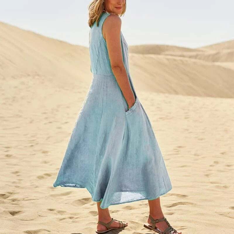 🔥🔥🔥Spring Hot Sale 49% OFF💝Women's Sleeveless Cotton And Linen Dress With Pockets