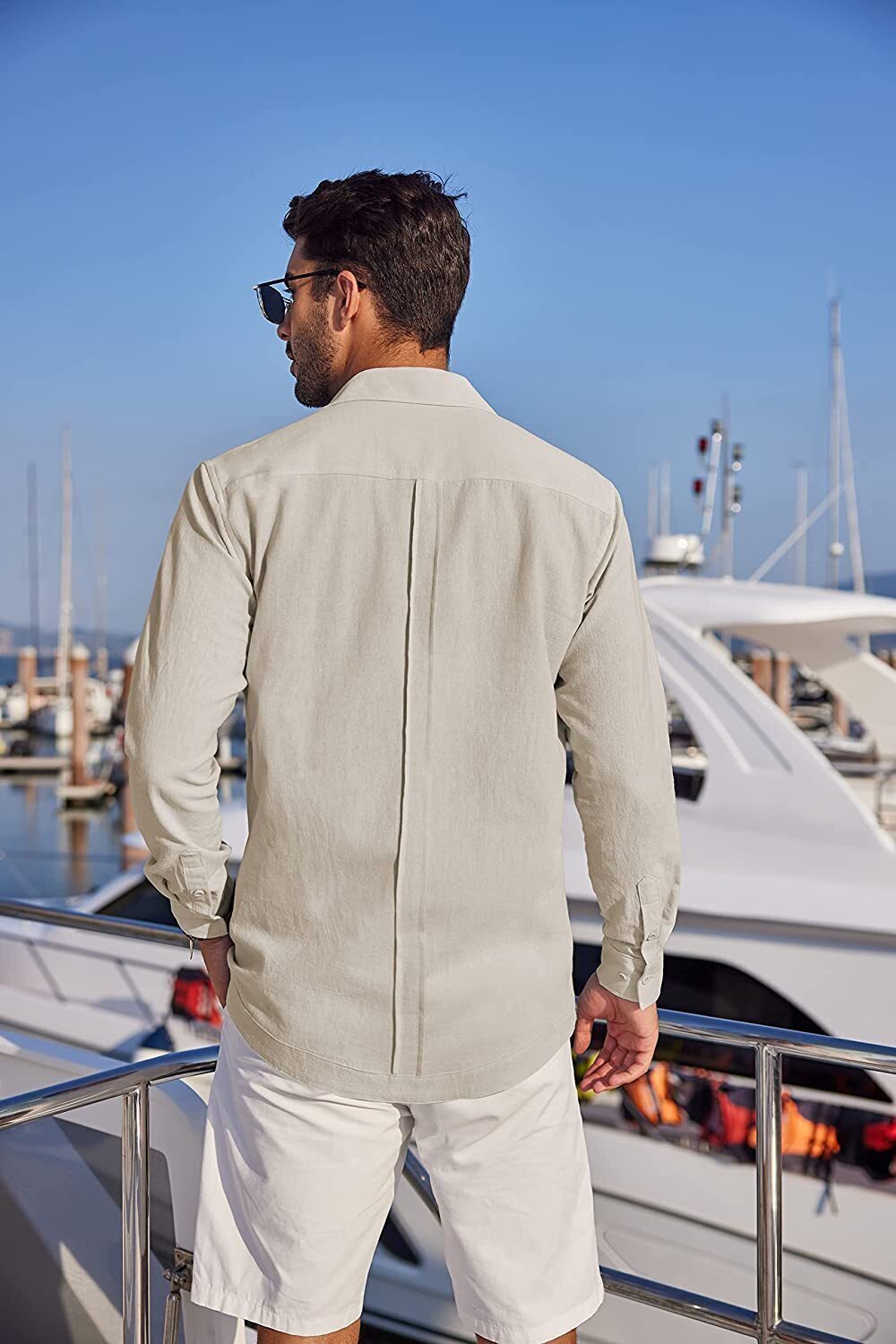 7-Pack Men's Cuban Shirts Long Sleeve Casual Button Down Shirt Cotton Beach Tops💖Buy two packs for free shipping💖