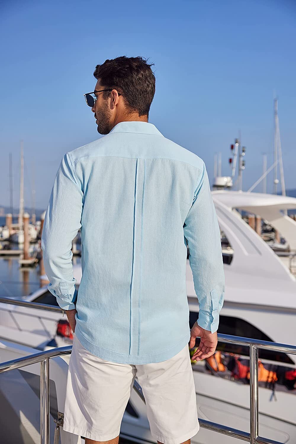 7-Pack Men's Cuban Shirts Long Sleeve Casual Button Down Shirt Cotton Beach Tops💖Buy two packs for free shipping💖