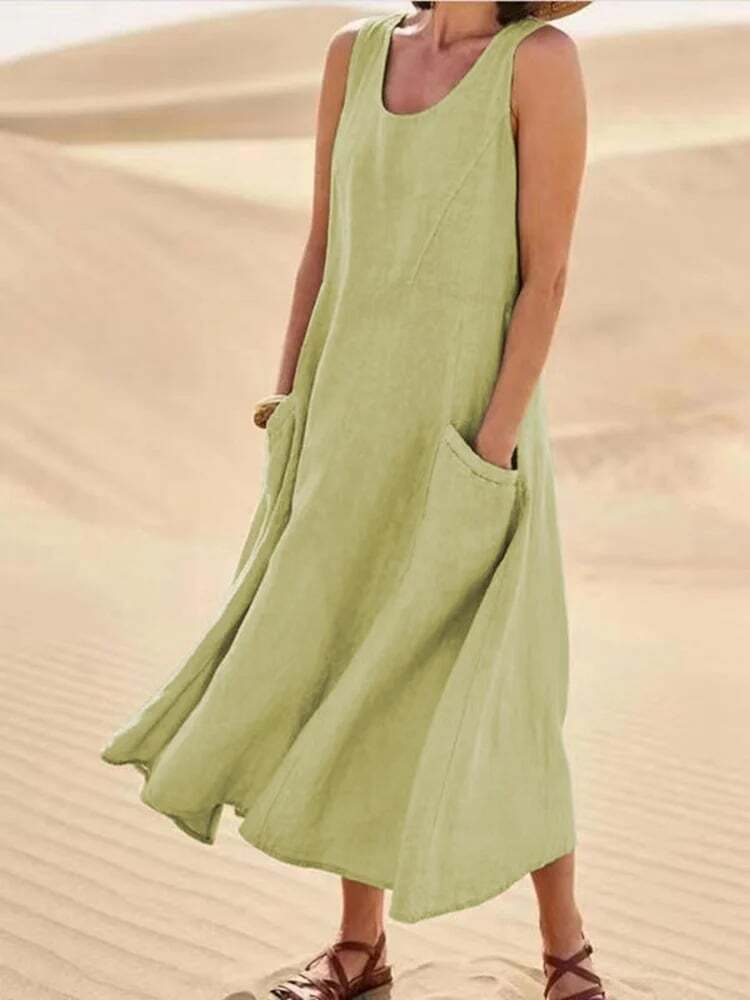 🔥🔥🔥Spring Hot Sale 49% OFF💝Women's Sleeveless Cotton And Linen Dress With Pockets