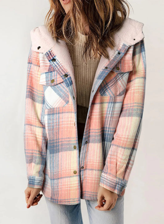 🔥Women's Plaid Hooded Thick Plus Fleece Warm Jacket Coat