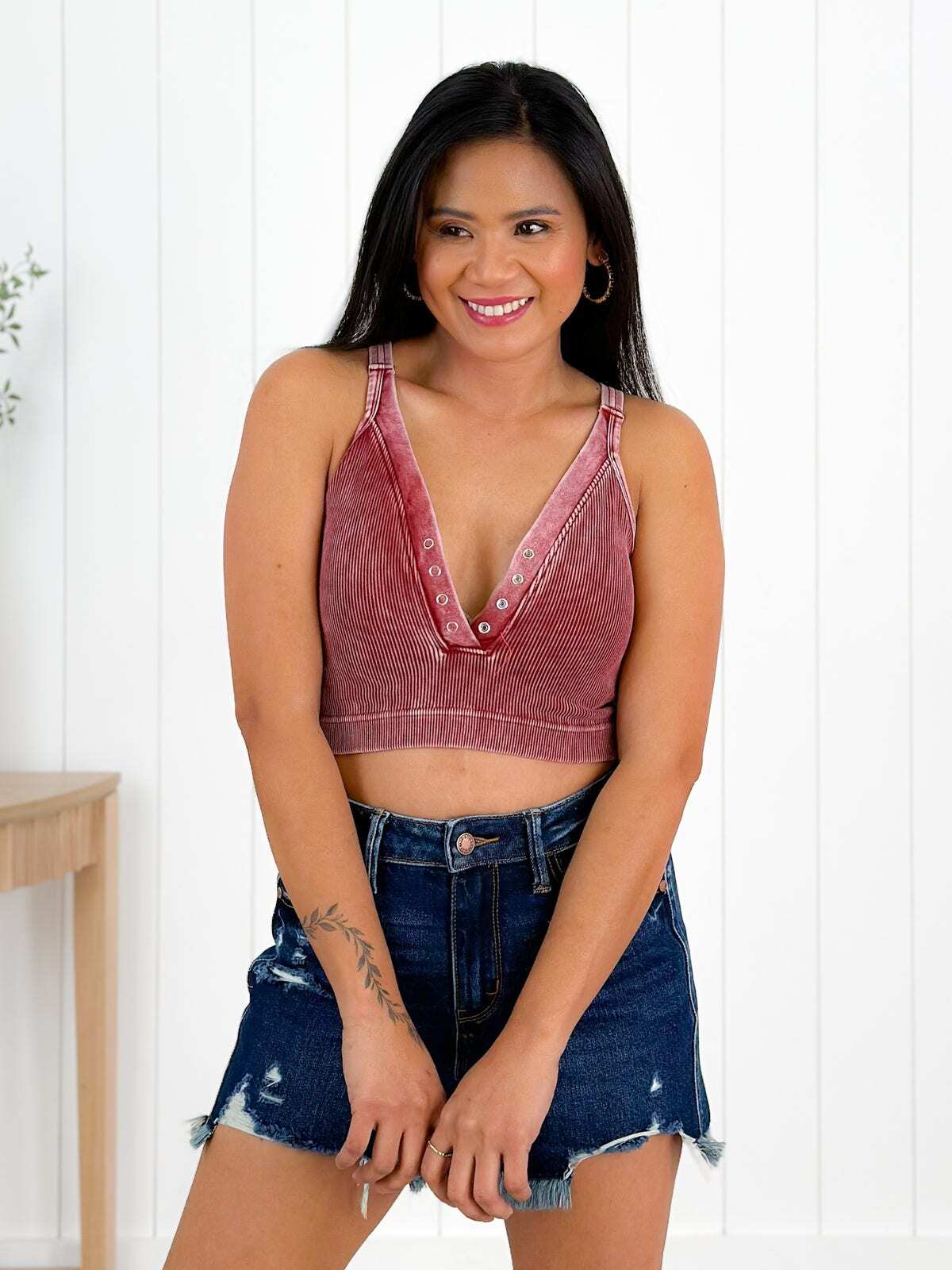 Door Buster! Washed Ribbed Cropped Button V-Neck Tank Top (Multiple Colors)