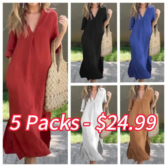💕50% OFF - Linen Casual Style V-Neck Dress