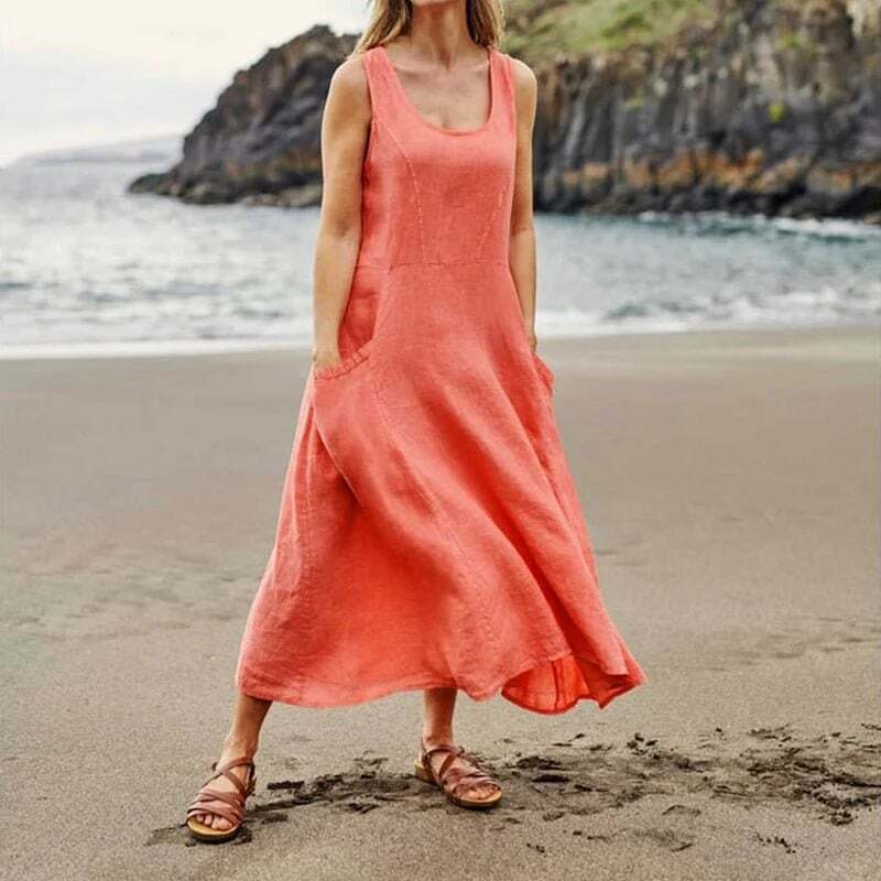 🔥🔥🔥Spring Hot Sale 49% OFF💝Women's Sleeveless Cotton And Linen Dress With Pockets