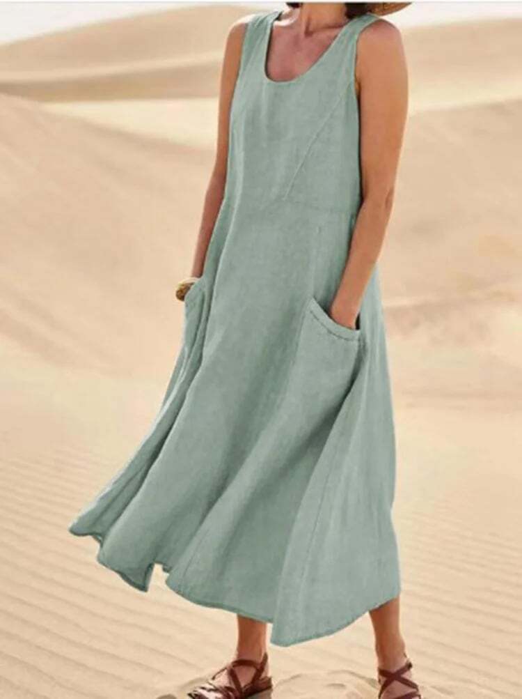 🔥🔥🔥Spring Hot Sale 49% OFF💝Women's Sleeveless Cotton And Linen Dress With Pockets