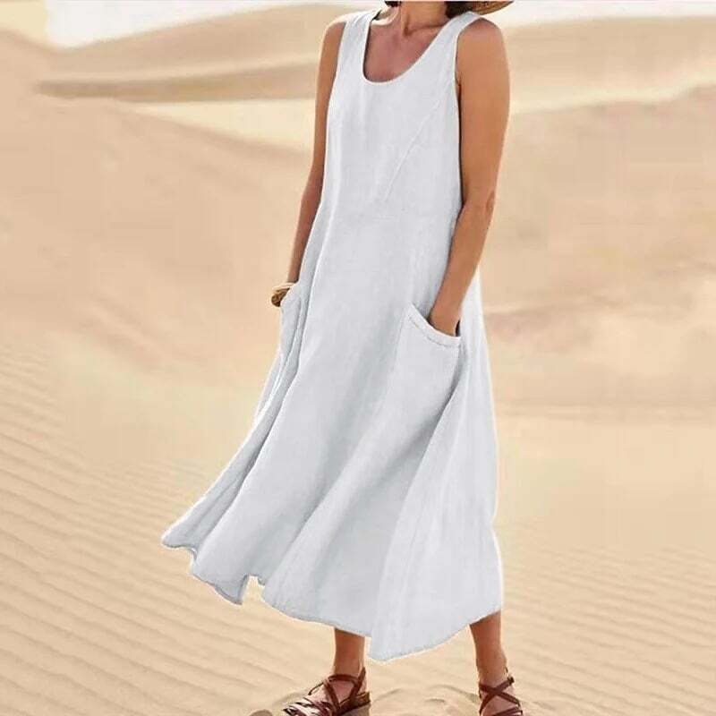 🔥🔥🔥Spring Hot Sale 49% OFF💝Women's Sleeveless Cotton And Linen Dress With Pockets