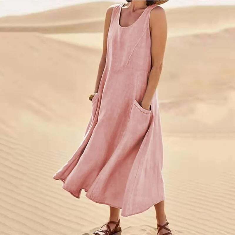 🔥🔥🔥Spring Hot Sale 49% OFF💝Women's Sleeveless Cotton And Linen Dress With Pockets